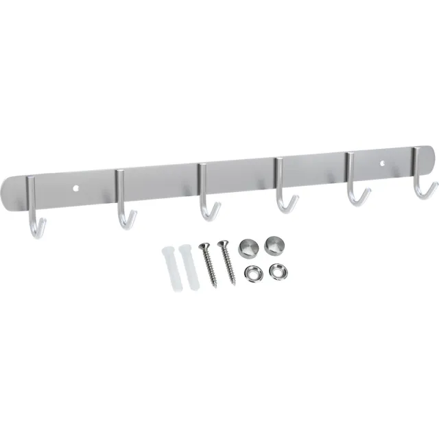 Intirilife roestvrijstalen kapstok model E - 6 haken - jashaken kapstok in 5 verschillende designs Zilver