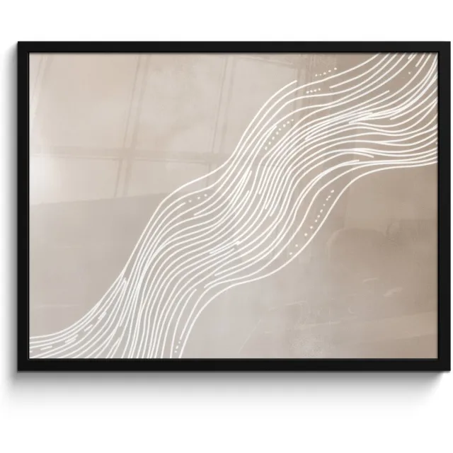 FrameYourWall Poster in lijst - Fotolijst 80x60 cm - Posters - Golvende lijnen - Vloeiend - Zandkleurig - Posterlijst zwart - Decoratie - Wanddecoratie woonkamer - Muurdecoratie slaapkamer