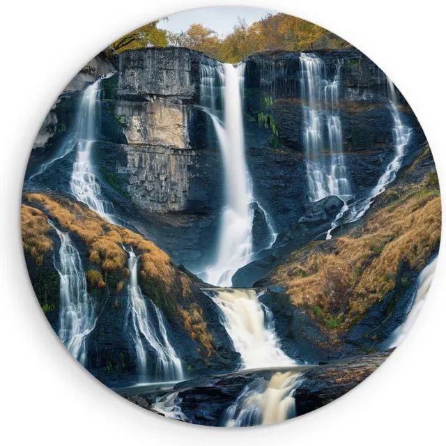 Saammp Muurcirkel Hout - Kleine Waterval - Natuur - Landschap - Ø 80 - Wandcirkel - Wanddecoratie Cirkel - Muurdecoratie Woonkamer - Slaapkamer decoratie - Rond Schilderij