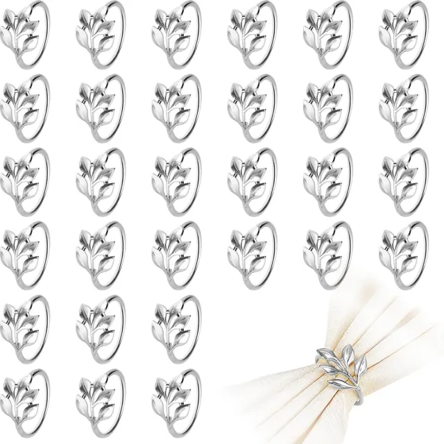Ibenzoa Elegante Bladvormige Servetringen voor Tafeldecoratie - Set van 30 Stuks in Zilver