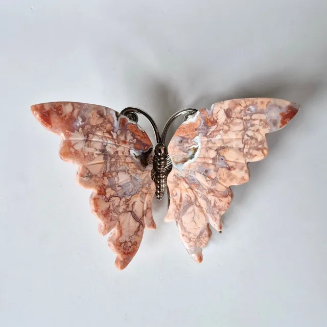 Moonlight Gemstones Petal Agate Agate Butterfly Crystal Carving Edelsteen vlinder met metalen lijfje 10cm Meerkleurig