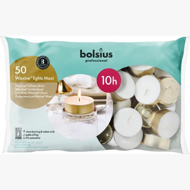 Gouda Professional Bolsius Professional Theelicht Waxinelicht 10 Branduren - 50 Stuks Wit