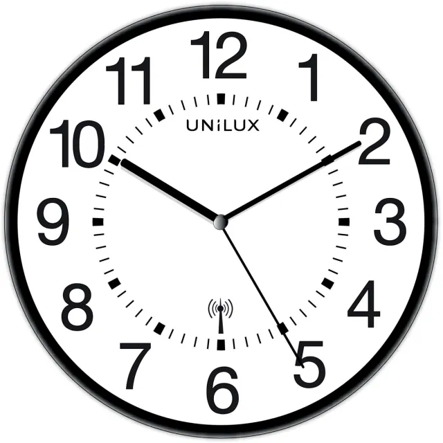 Unilux Wave radiogestuurde wandklok zwart-wit
