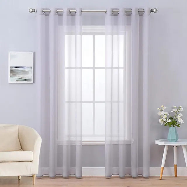 Unyqoos Transparante Voile Gordijnen Set met Ringen voor Stijlvolle Raamdecoratie in Woon- en Slaapkamer grijs