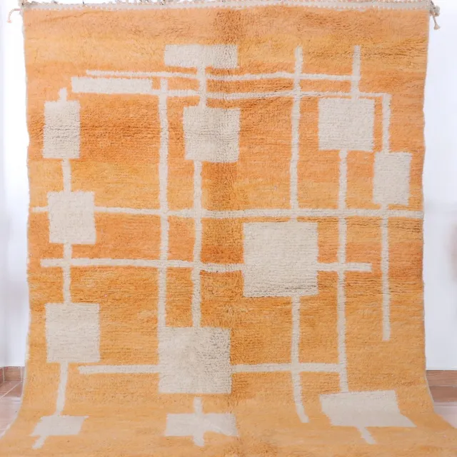 Poufs&Pillows Handgeweven Berber Tapijt ''Beni Ouarain'' Oranje Wit - 240 x 165 cm - Uniek en handgemaakt - Modern vloerkleed Hoogpolig