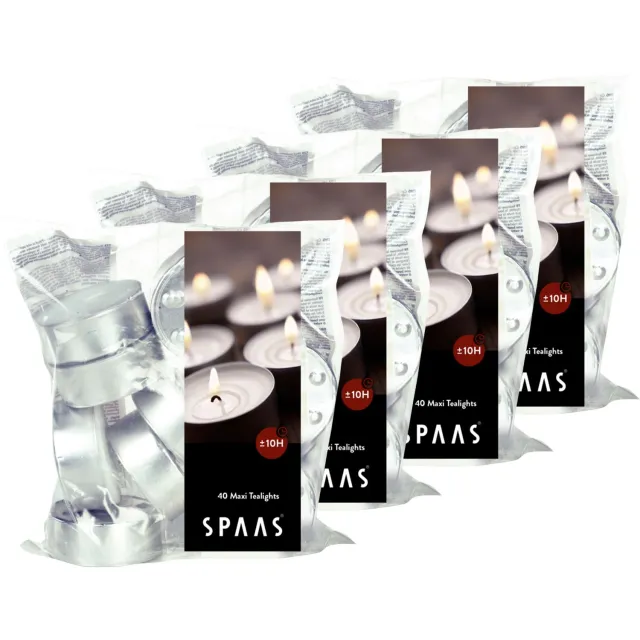 Spaas Kaarsen - Theelichten XL Zak Voordeelverpakking - ±10h - Waxinelichtjes Ø6cm - Wit - 4 x 40 stuks