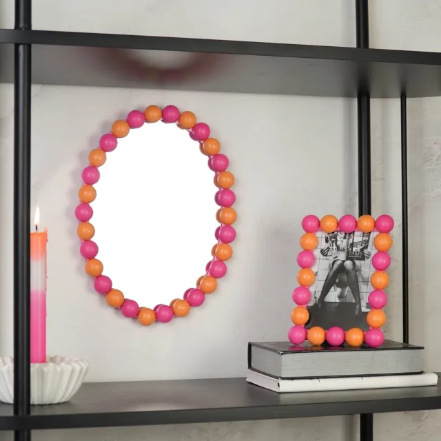 Housevitamin Spiegel - Ovaal - Bubbels - Neon Roze/Oranje - 29X22,5Cm