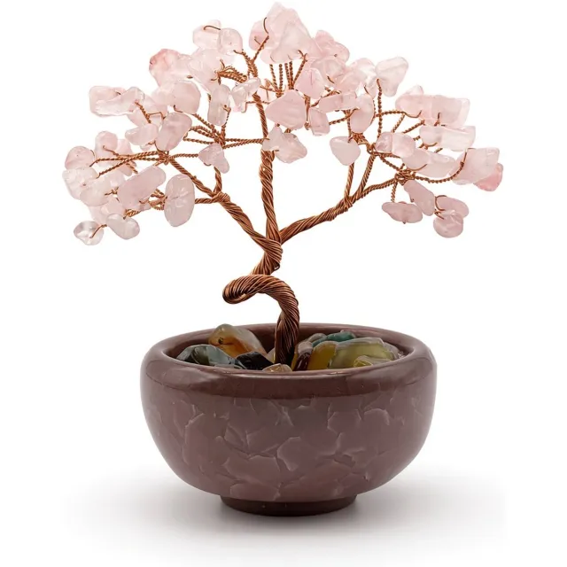 Homonoia Rozenkwarts Edelsteenboom – Handgemaakte Kristallen Boom Decoratie – Liefde & Harmonie