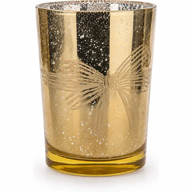 No Name Gouden Glazen Kaarsenhouder Ribbon met Strik Design L – Luxe Waxinelichthouder van Glas