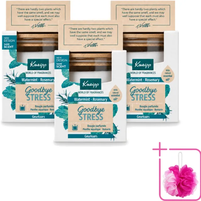 Kneipp 3 x Kneipp - Geurkaars - Goodbye Stress - Watermunt & Rozemarijn - 20 branduren - Bulkverpakking - Geurkaars - Douchemop - Ontspanning Wit