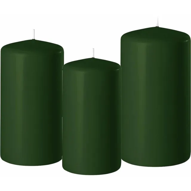 Enlightening Candles Set van 3x stuks donkergroene stompkaarsen 10-12-15 cm met diameter 6 cm - Sfeer kaarsen voor binnen
