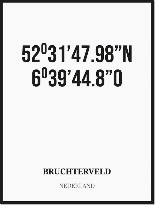 Studio216 Poster/kaart BRUCHTERVELD met coördinaten zwart, wit