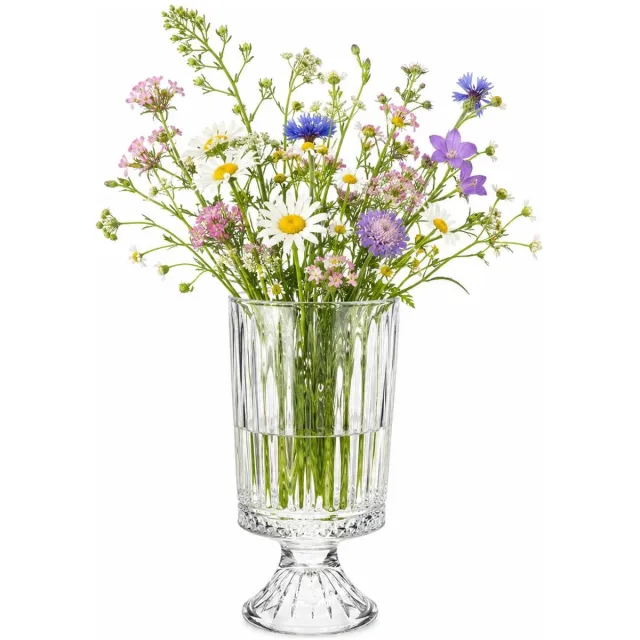 Alessandro bloemenvaas Le Bouquet - transparant bewerkt glas - H23 cm - cilinder vorm - op voet