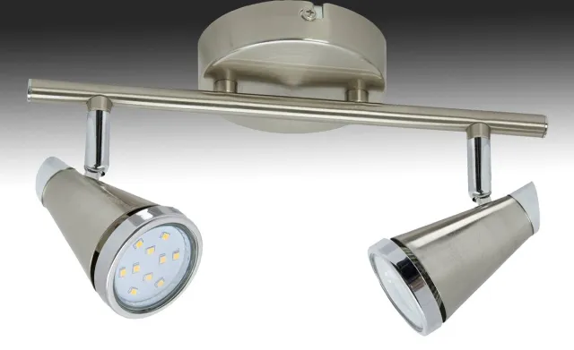 Trango 2-vlam badkamerlamp IP44 1009-22 *WET* badkamer plafondlamp in nikkel mat & chroom, ganglamp, toiletlamp, plafondlamp, plafondspot inclusief 2x 5 W GU10 LED lamp spots draaibaar 2-Vlams Nikkel mat