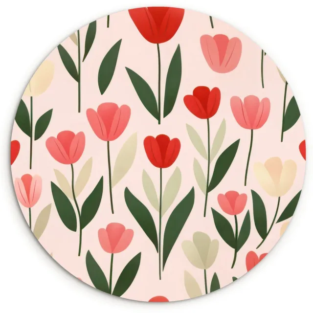 WallCircle Wandcirkel 30x30 cm - Muurcirkel Tulpen - Modern - Roze - Muurdecoratie woonkamer - Wanddecoratie slaapkamer - Kamer decoratie accessoires - Ronde schilderijen