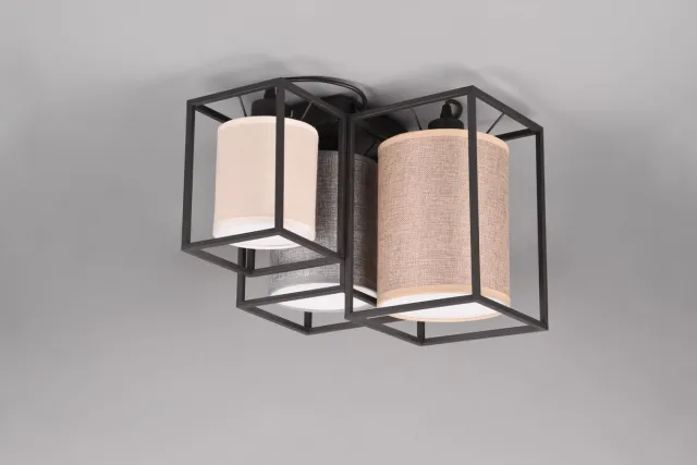 Trio Reality Plafonniere Ross excl. 3xE27 max.40,0 W Textiel Pastel kleuren L46,5 L36 H28,5 Zwart