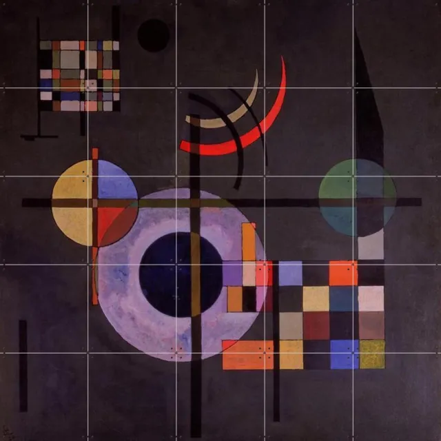 IXXI Counter Weights, Kandinsky & Bridgeman Images - 100 x 100 cm - Grote wanddecoratie en posters - Klassiek, Abstract, Geometrische Kunst, Olieverf Donkere tinten / Zwart