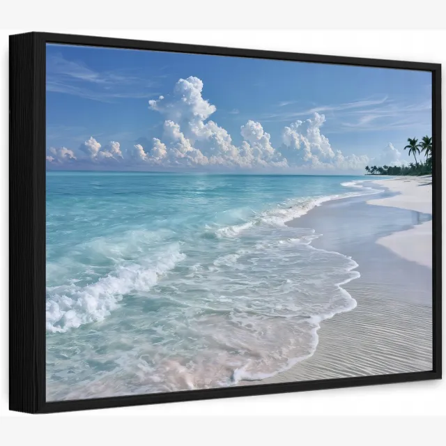 WALLARENA Canvas schilderij met zwarte lijst 90x60 cm - strand en zee Blauw