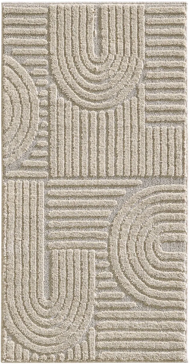 Moonay Kiyaro Lino Vloerkleed Beige 280 x 370 cm - Japandi Scandinavisch - Geometrisch 3D Reliëf - Hoog- en Laagpolig