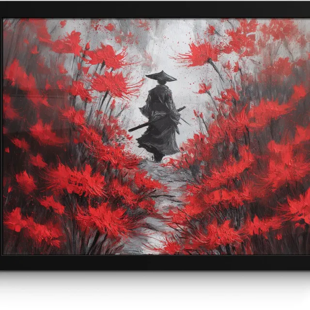 FrameYourWall Poster in lijst - Fotolijst 40x30 cm - Posters - Rode bloemen - mistig - Man - Posterlijst zwart - Decoratie - Wanddecoratie woonkamer - Muurdecoratie slaapkamer Bloemen - Man - Mistig