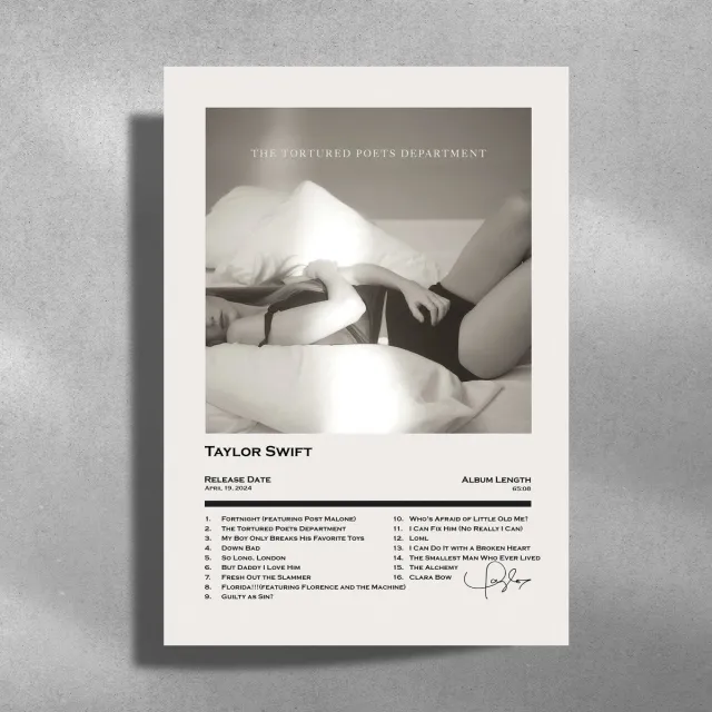 Taylor Swift The Tortured Poets Department - Metalen Poster 30x40cm - album cover Zwart