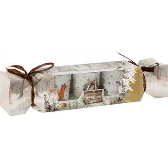 Feeric lights & Christmas Set van 3 geurkaarsen in mooie geschenkverpakking , theelichtjes bedrukt met Rendier, konijn en vos ideaal als geschenk voor Kerst of Nieuwjaar wit