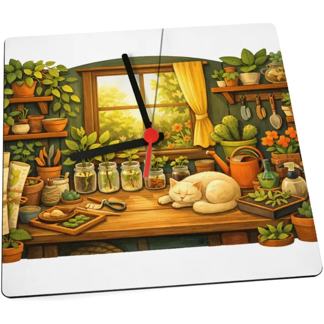 Mr Cadeautjes Klok 19 x 19 - design Een werkplek voor een creatief plantenliefhebber met bureau| cadeau Wit
