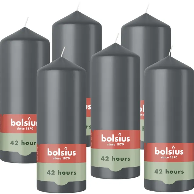 Bolsius Gladde Stompkaarsen - Antraciet - 6 stuks - 15cm - 42 Branduren
