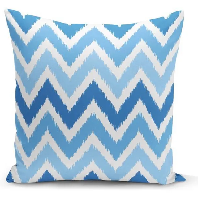 De Groen Home Bedrukt Kussenhoes Blauwe Zigzag - Kussensloop - Sierkussenhoes - Velvet hoes voor sierkussens - 45x45 - Aan beide zijden bedrukt Lichtblauw