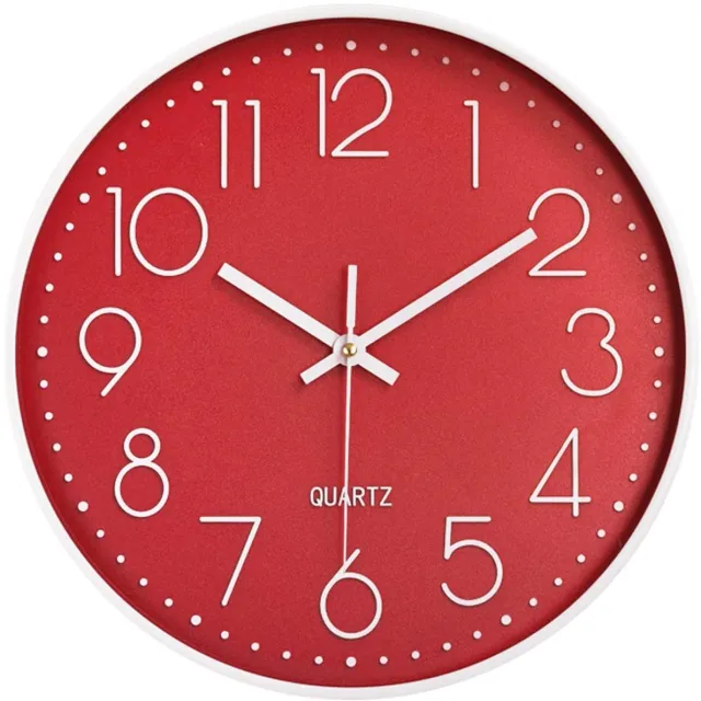 Taodyans moderne wandklok 30 cm, tikt niet, keukenwandklok, kwartsklok voor kantoor, klaslokaal, woonkamer, slaapkamer (rood)