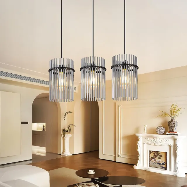 Glitzerlife Vintage Luxe Design - 3xE27 - Hanglamp - Verstelbare Hoogte - Glas Metaal - Ø26cm - Zwart - Hanglampen - Hanglamp Eetkamer Keuken Mat Zwart