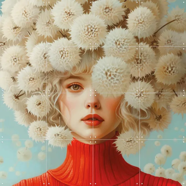 IXXI Wildflower whimsy, Mirjam Duizendstra - 80 x 80 cm - Grote wanddecoratie en posters Woonkamer, Portretten, Bloemen Rood / Groen