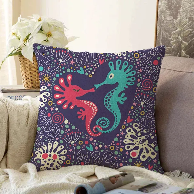 De Groen Home Velvet Kussensloop - kussenhoes - Sierkussenhoes - hoes voor sierkussens - Kussende zeepaardjes - 45x45 cm - Fluweel - Valentijn Cadeau - Valentijn Cadeau - Liefde Blauw - Rood