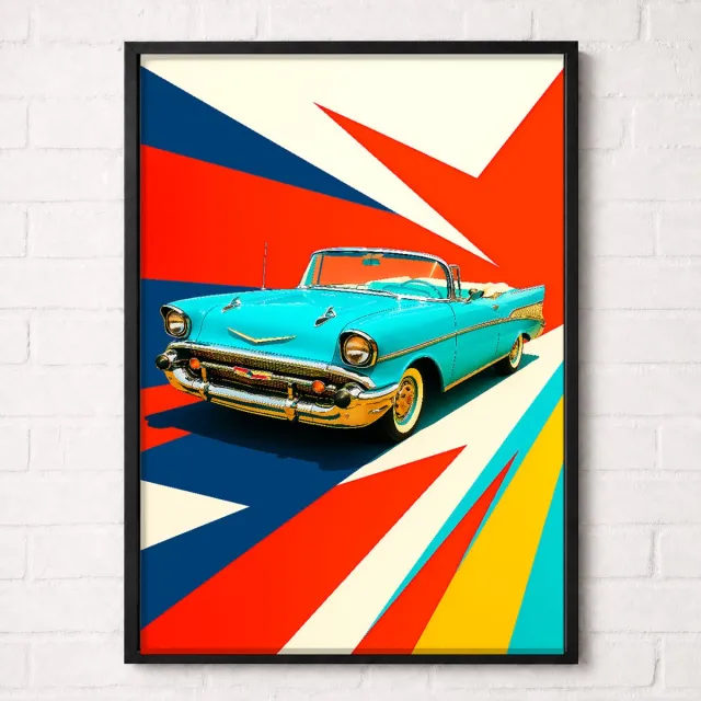Kleurmedia Raceauto Poster - Turquoise Klassieke Cabrio - Classic Racing Collection - Posters voor Autoliefhebbers - A1+ 61 x 91,5 cm