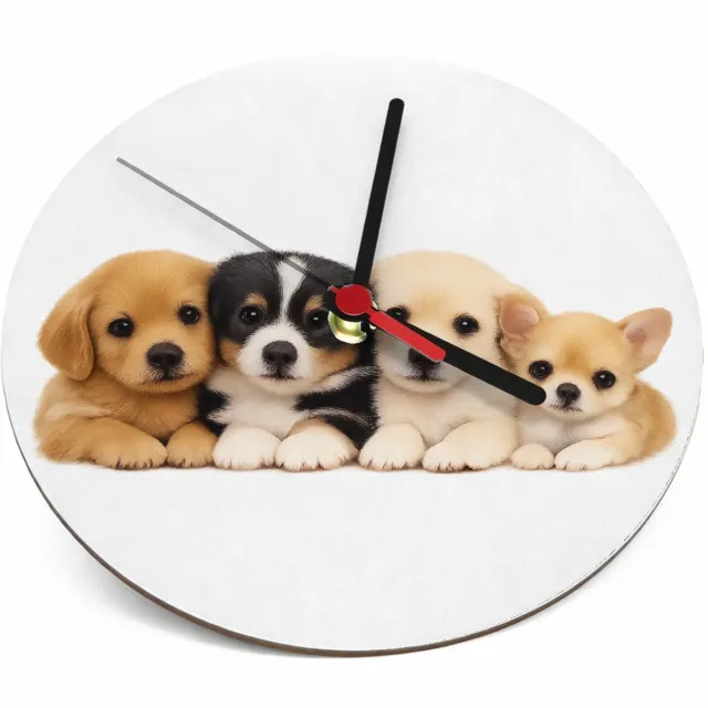 Mr Cadeautjes Klok rond Ø 19 - design Een vrolijke, zachte dierenprint met een compacte groep jong | cadeau Wit