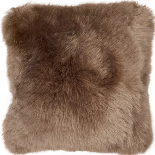 Sheepskin House Langharig Schapenvacht Kussen - LW - Leren achterkant - 50x50 cm Taupe