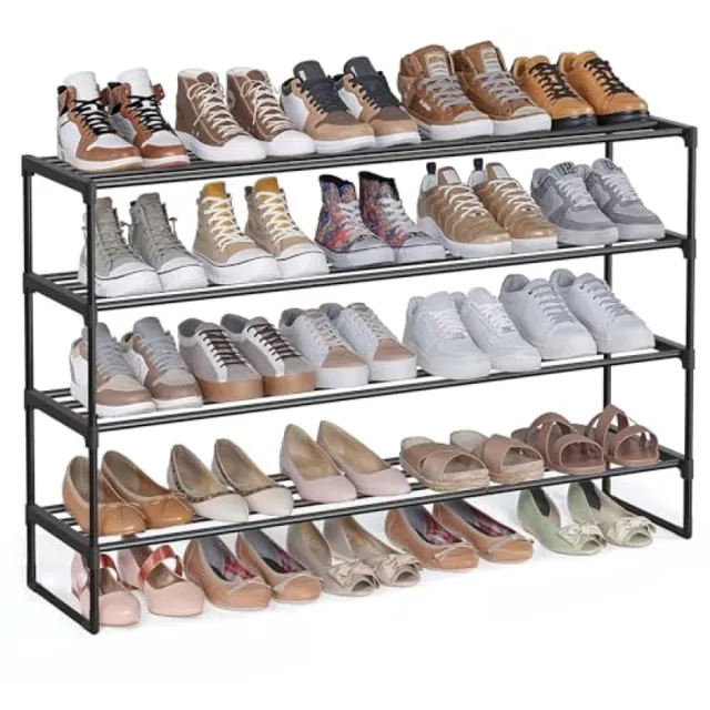 Nazik Living 4-laags schoenenrek, metalen schoenenstandaard, stapelbaar, voor 25-30 paar schoenen, 30 x 117 x 75 cm, zwart