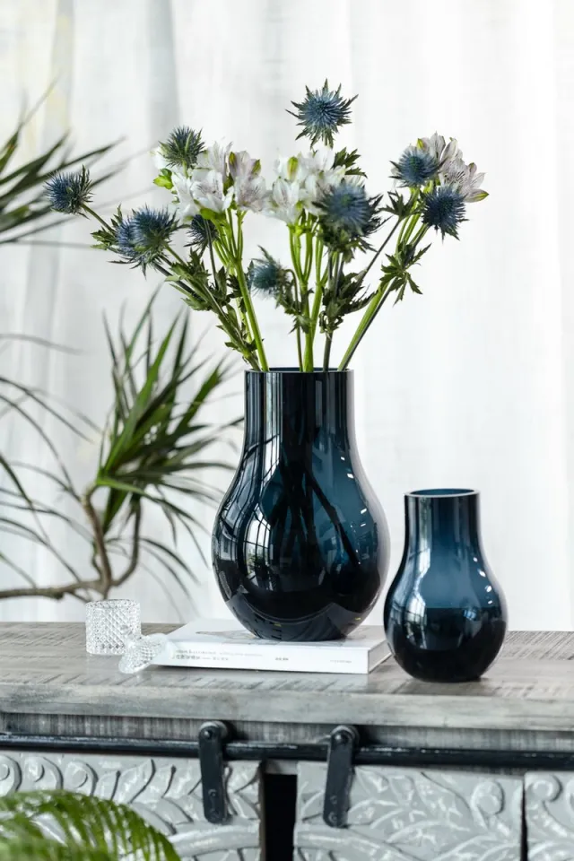 Element Accessories glazen vaas - donkerblauw - glas - 20,3x30 cm blauw, donkerblauw, inktblauw