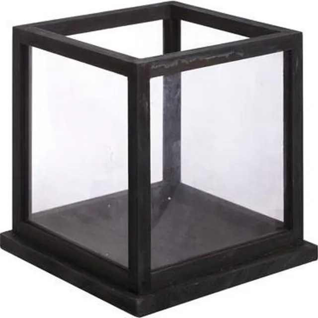 Cosy @ Home Windlicht Hout Glas Zwart 28x28x28cm