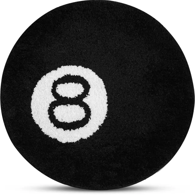 Naleo Premium 8 Ball Tapijt - Vloerkleed - 8 Ball Rug - Biljart Bal - Rond Tapijt - 8 Ball Vloerkleed - 8 Ball Kleed - Rond Vloerkleed - 8Ball Mat - Antislip - Hoogpolig - Uitwasbaar Zwart