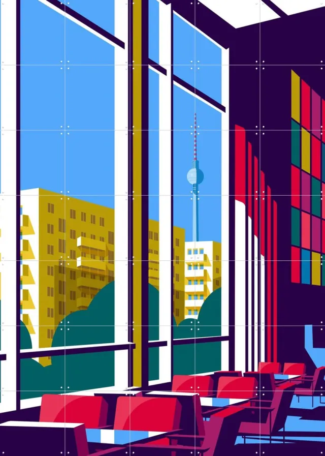 IXXI Berlin - Kino International, Remko Heemskerk & Kunst in Kaart - 100 x 140 cm - Grote wanddecoratie en posters - Digitale Kunst, Geometrische Blauw