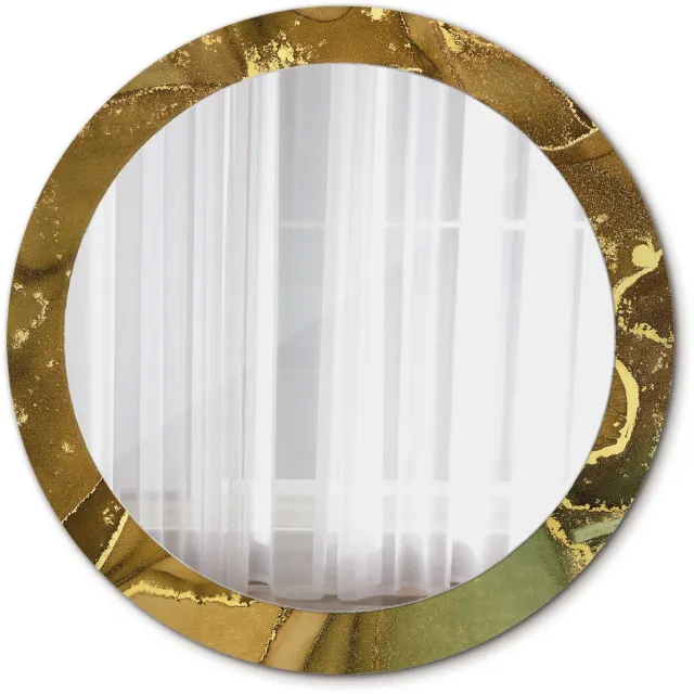 TULUP Spiegel - Ronde vorm Spiegel - op gehard Glas - Metallic wervelingen - Diameter: 80 cm - Spiegel met decoratieve opdruk - Inloopkastspiegel – Badkamerspiegel - Toiletspiegel - Gouden - Wanddecoratie Spiegel - Elegant Spiegel - Montageset Goud Metallic wervelingen