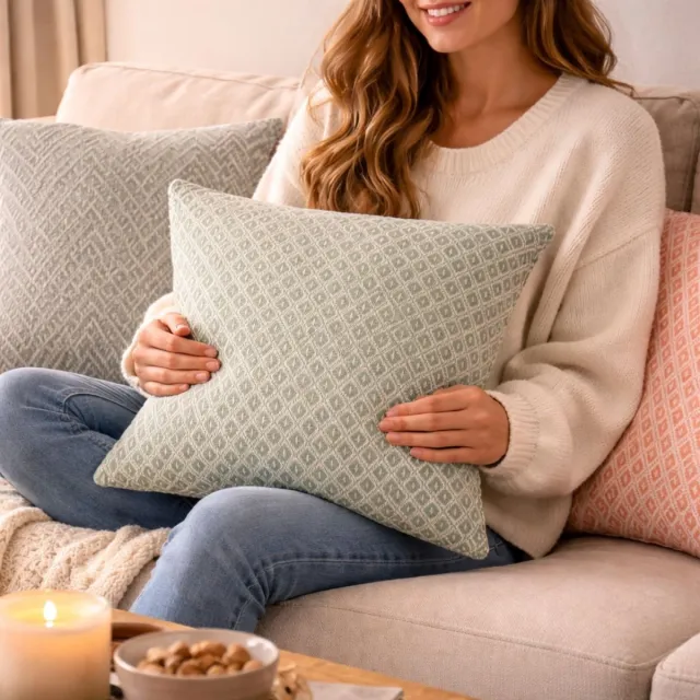 arti casa Cushion Green Sierkussen - Decoratief Kussen voor Bank of Stoel - Katoen - Stevig Gevuld voor Extra Steun - Vierkant 45x45 cm - Groen met Ivoor Ruitpatroon