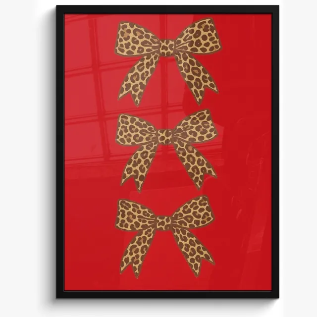 FrameYourWall Poster in lijst - Fotolijst 50x70 cm - Posters - Strikken - Panterprint - Rood - Posterlijst zwart - Decoratie - Wanddecoratie woonkamer - Muurdecoratie slaapkamer