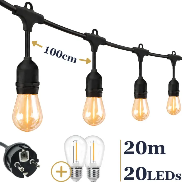 Odaily Lichtsnoer Buiten - 20m - 20 LEDs - Warm Wit Licht - IP65 - Professionele Kwaliteit
