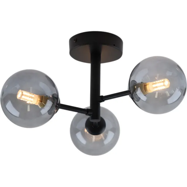 Olucia AMER - Badkamer Plafondlamp - Zwart / Grijs - Geschikt voor Badkamer - Vorm: Rond