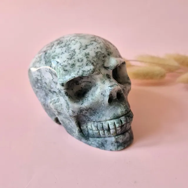 Moonlight Gemstones XL Edelsteen Skull Moss Agate schedel #3 - 10cm 570gram Skull Meerkleurig