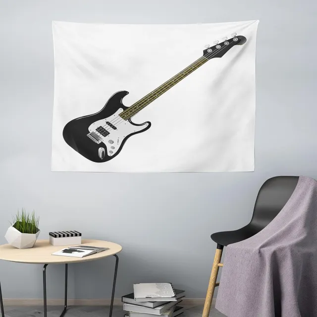 ABAKUHAUS Gitaartapijt, 4-snarige basmuziek, Woonkamer Slaapkamer Wanddoek Zijdezacht Satijn Tapijt, 200 x 150 cm, Zwart-Witte Karamel Zwarte Witte Karamel