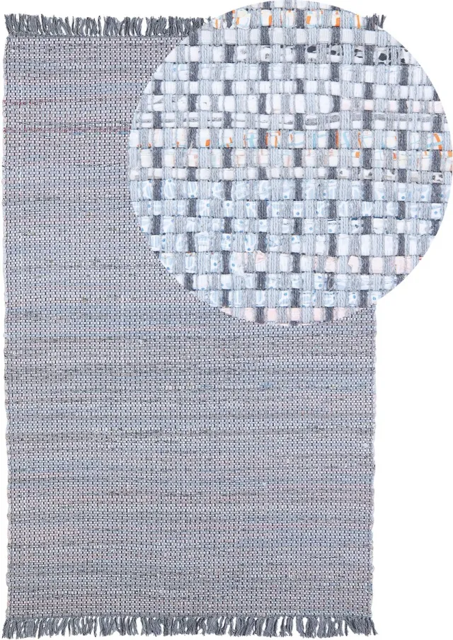 Beliani BESNI - Laagpolig vloerkleed - Donkergrijs - 140 x 200 cm - Katoen