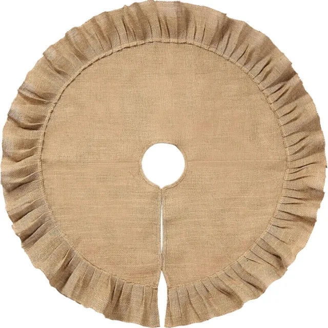 SNQ Kerstboomrok – Kerstboomrok 120 cm – Gerimpeld Jute en Linnen – Past bij 180-210 cm Kerstboom – Landelijke Stijl voor Herfst en Winterfeest Geel